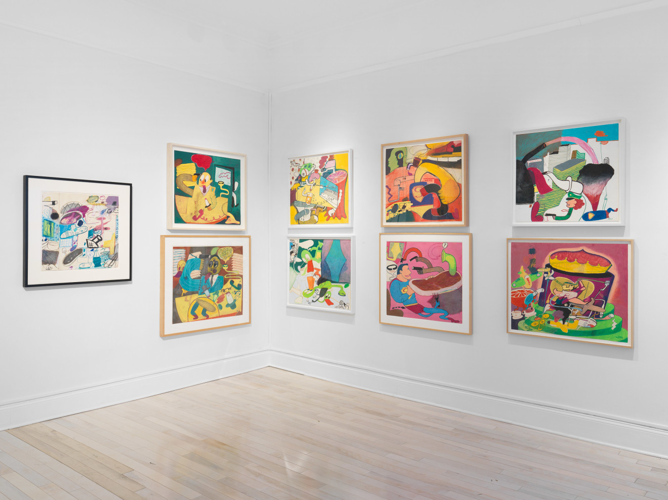 Installation view of Peter Saul Early Works on Paper at Venus Over Manhattan New York