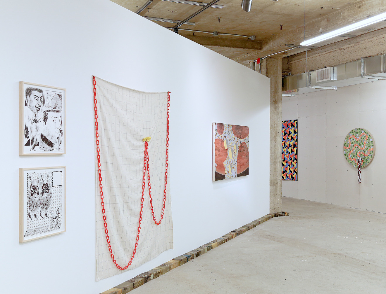 Installation view of Made in Space, curated by Peter Harkawik and Laura Owens, Venus Over Manhattan, New York, 2013