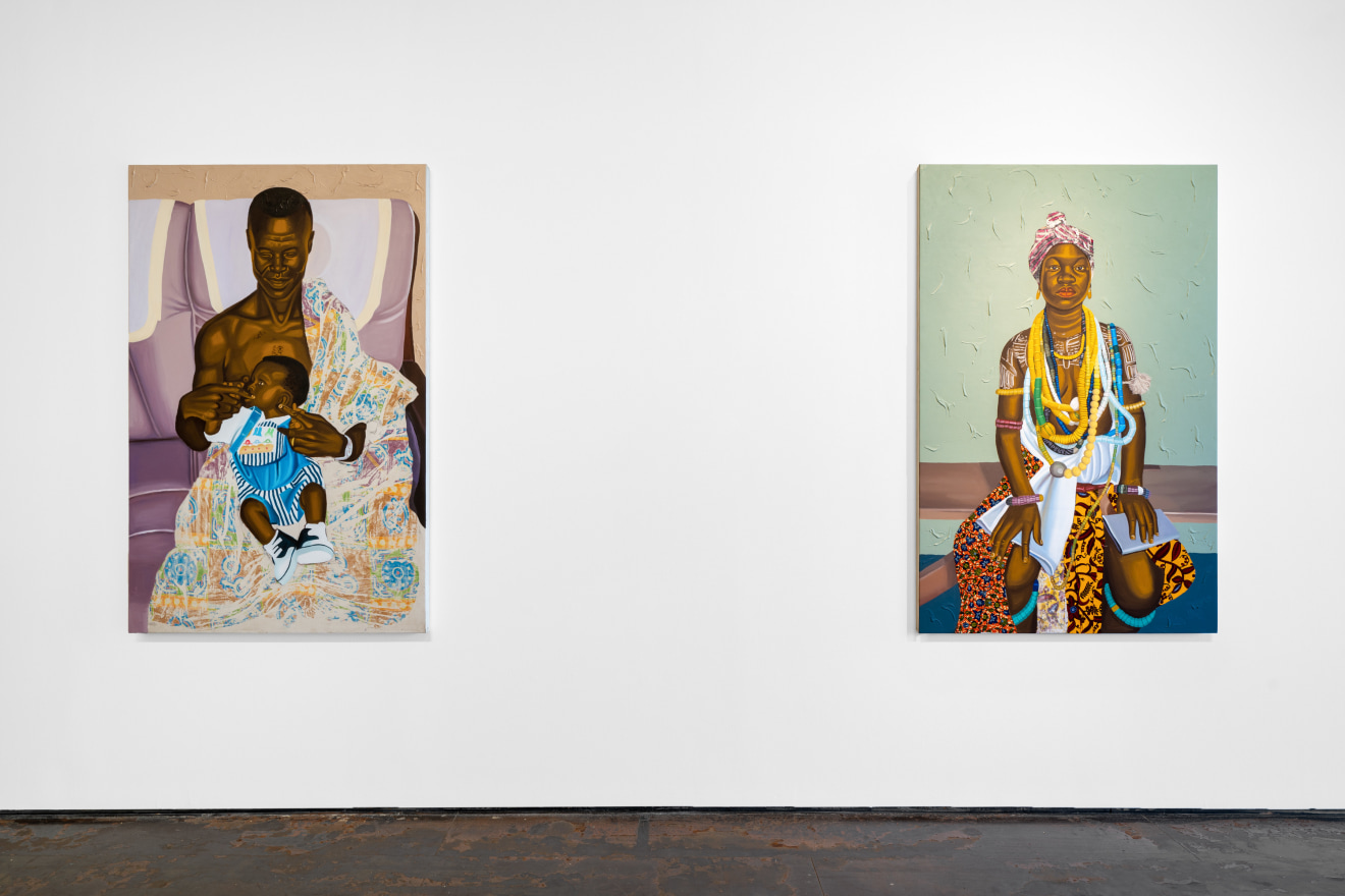 Installation view of Cornelius Annor: A Fabric of Time and Family, Venus Over Manhattan, New York