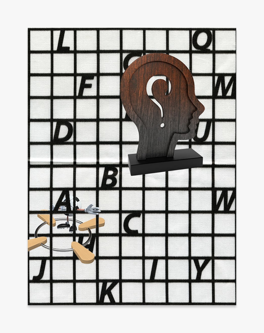 Asha Schechter Picture 059 (Picture 050 Pt. 2, Artistic Sculpture of Thought, Trivet_03, Character Cartoon Football, Alphabet Pattern on Silk)