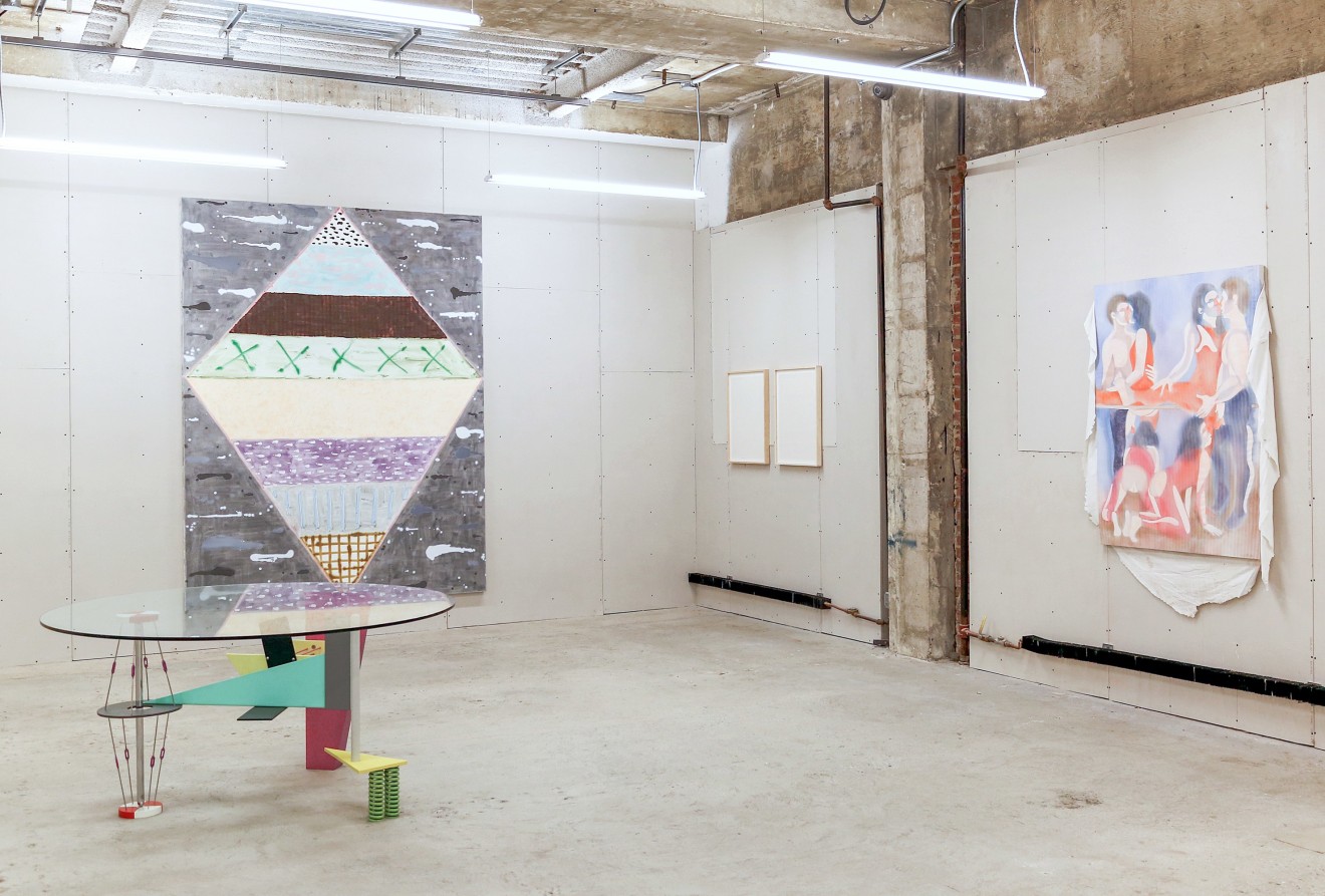 Installation view of Made in Space, curated by Peter Harkawik and Laura Owens, Venus Over Manhattan, New York, 2013