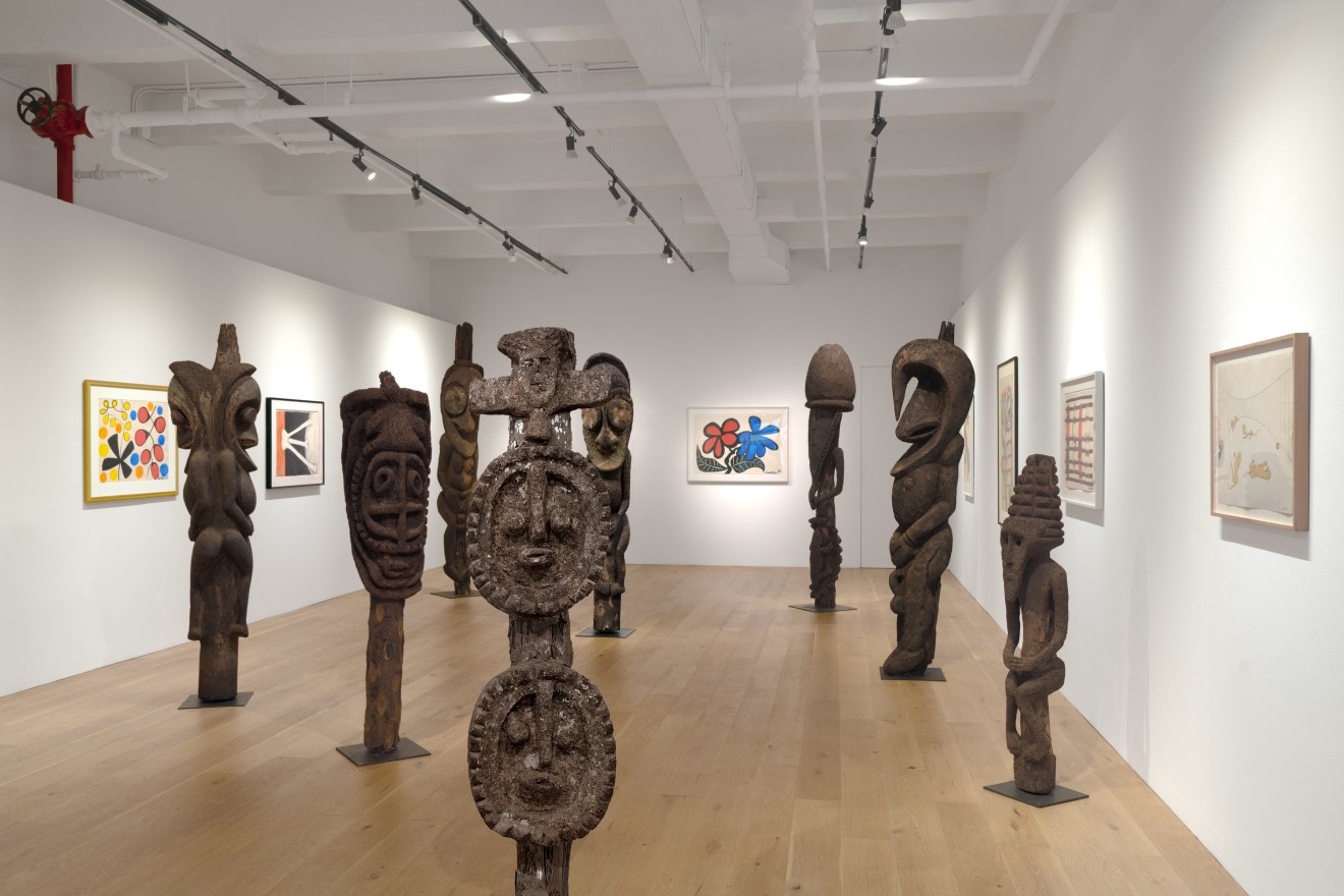 Installation view of Vanuatu Totems &amp; Calder Gouaches, Venus Over Manhattan, New York, 2023