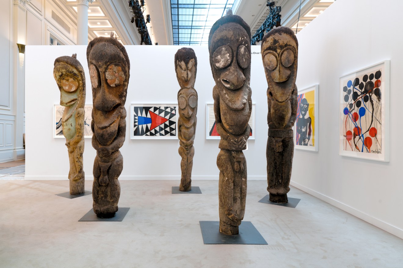 Installation view of Vanuatu Totems &amp; Calder Gouaches at Independent 20th Century, 2023