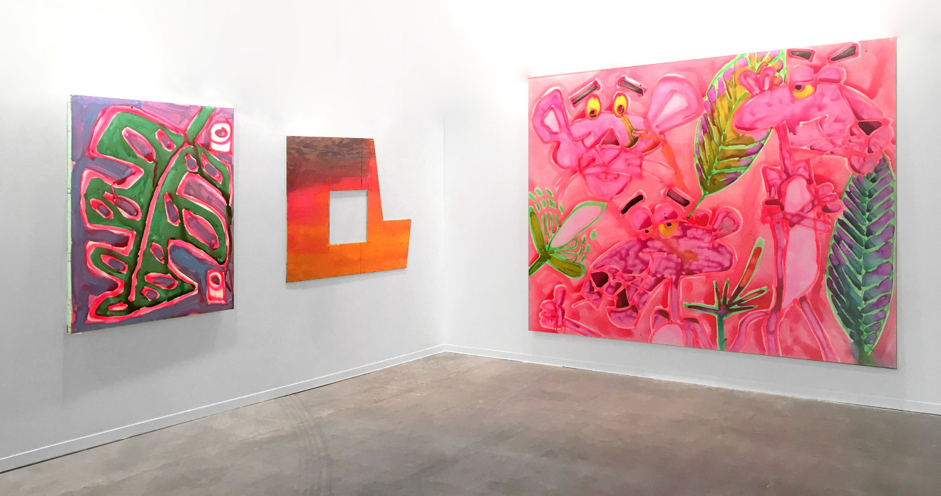 Installation view of Katherine Bernhardt and Sarah Braman, Zona Maco, Mexico City, 2016