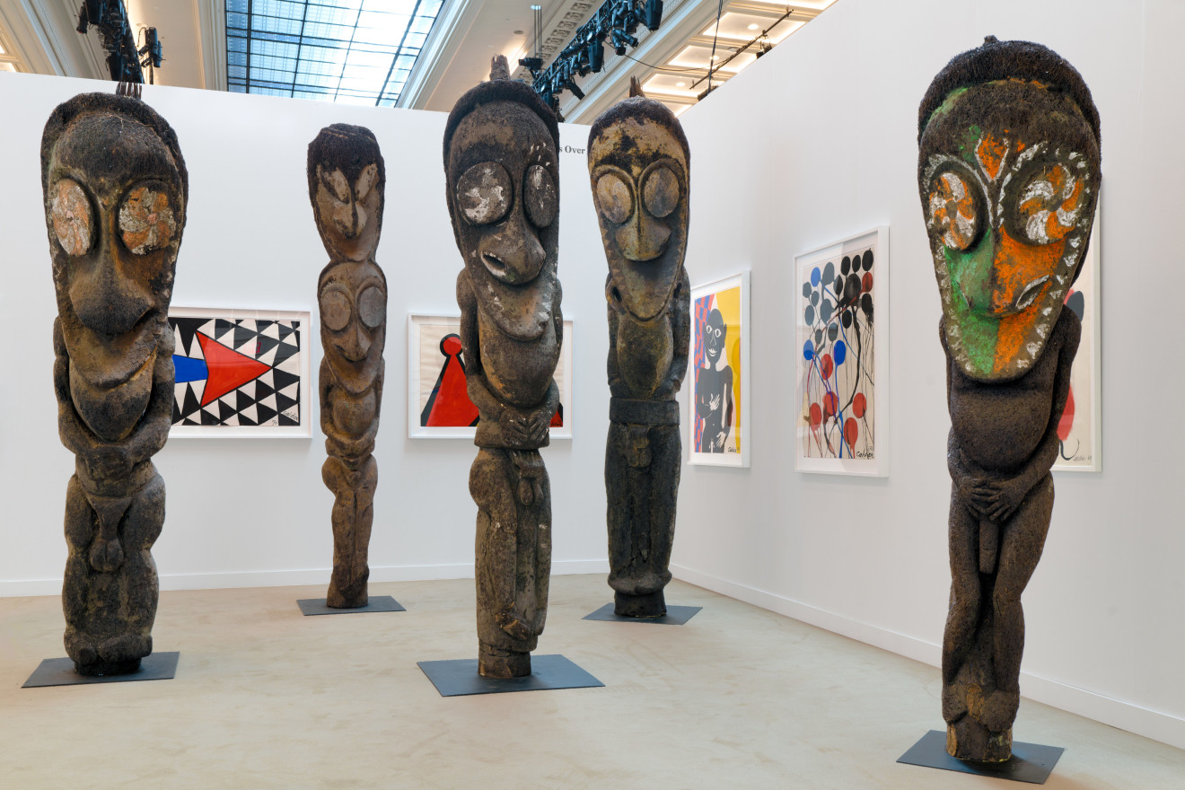 Installation view of Vanuatu Totems &amp; Calder Gouaches at Independent 20th Century, 2023