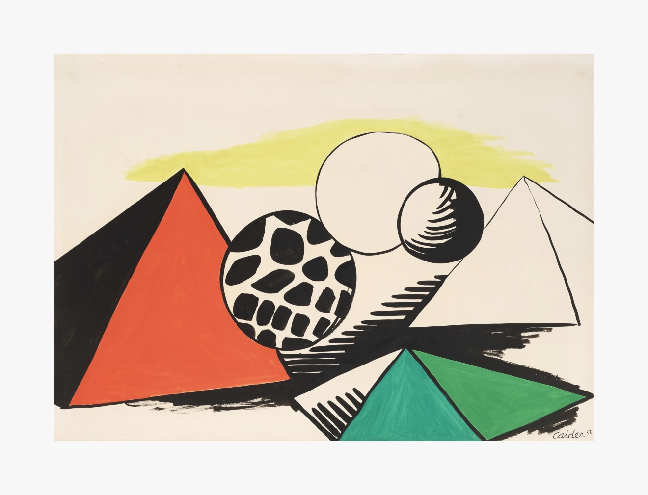 Work on paper by Alexander Calder titled Spotted Orb and Pyramids from 1956