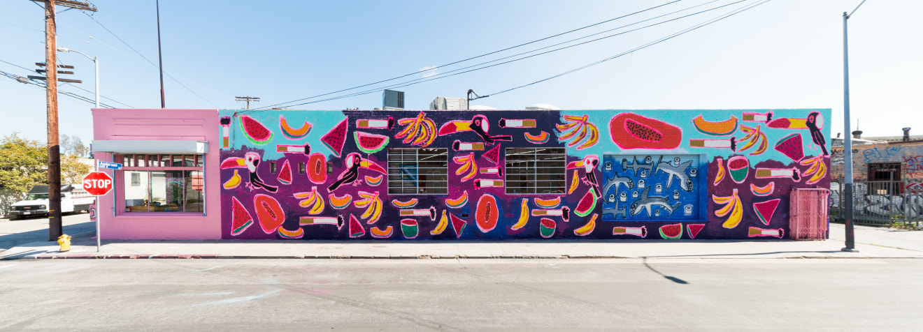 Installation view of Katherine Bernhardt: Fruit Salad, Venus Over Los Angeles, Los Angeles, 2015