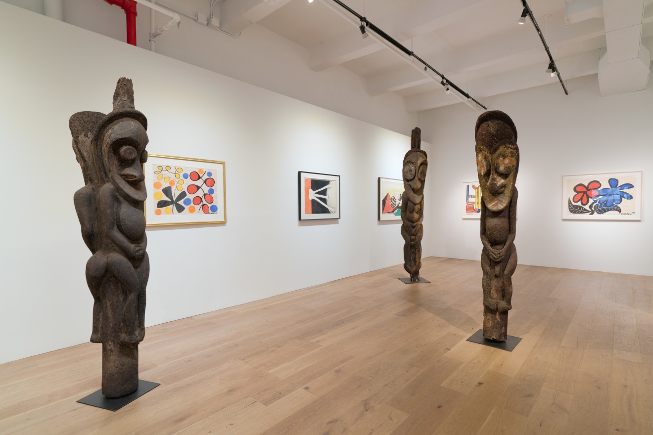 Installation view of Vanuatu Totems &amp; Calder Gouaches, Venus Over Manhattan, New York, 2023