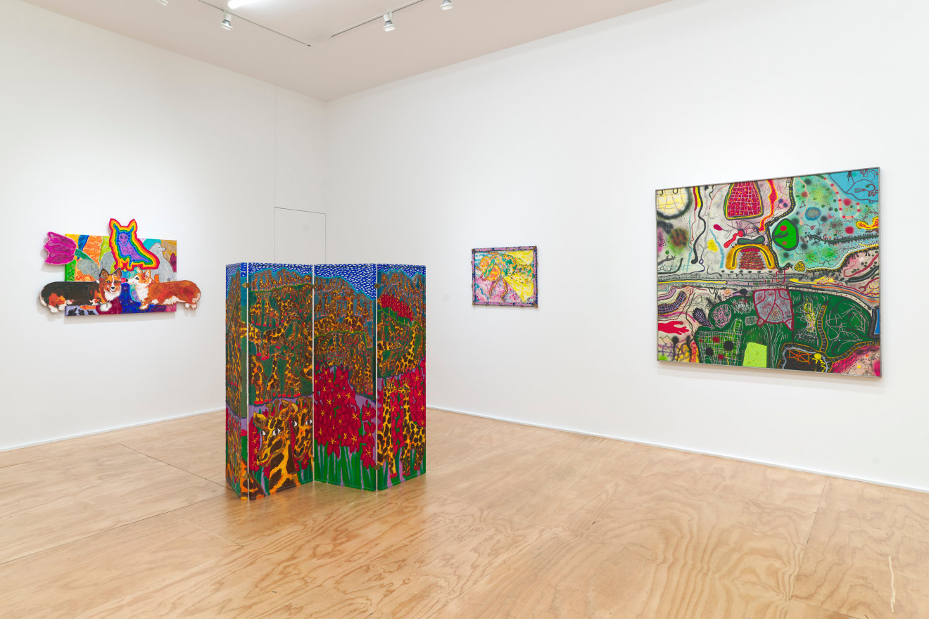 Installation view of Maija Peeples-Bright &amp; Roy De Forest at Venus Over Manhattan, New York