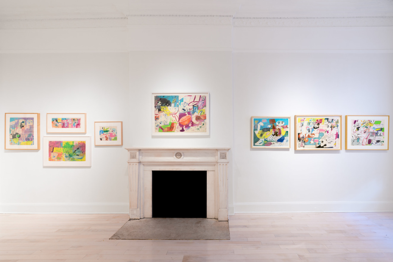 Installation view of Peter Saul Early Works on Paper at Venus Over Manhattan New York