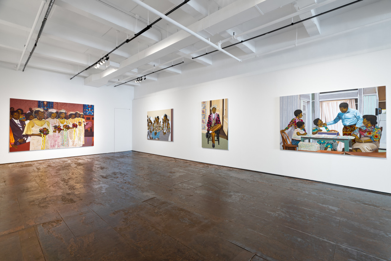 Installation view of Cornelius Annor: A Fabric of Time and Family, Venus Over Manhattan, New York