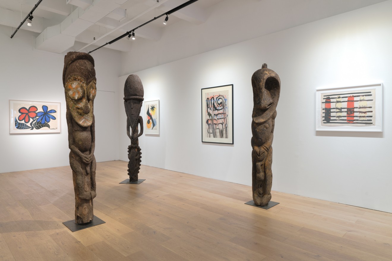 Installation view of Vanuatu Totems &amp; Calder Gouaches, Venus Over Manhattan, New York, 2023