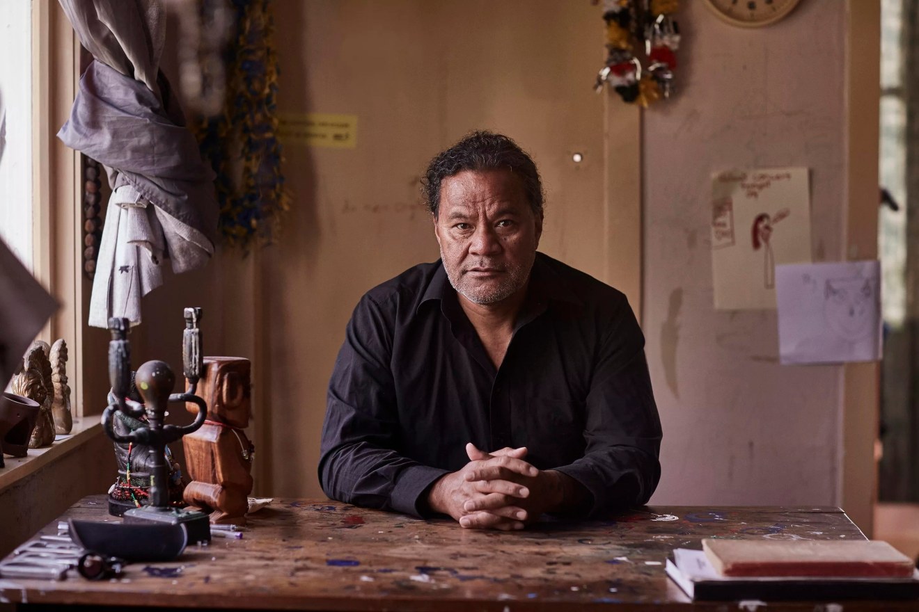 Portrait of John Pule in his Niue studio in 2015