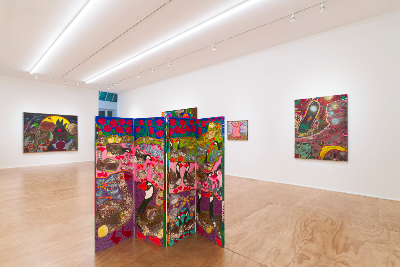 Installation view of Maija Peeples-Bright &amp; Roy De Forest at Venus Over Manhattan, New York