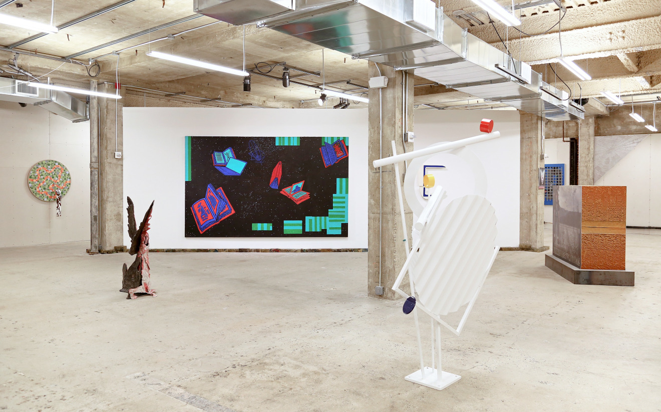 Installation view of Made in Space, curated by Peter Harkawik and Laura Owens, Venus Over Manhattan, New York, 2013