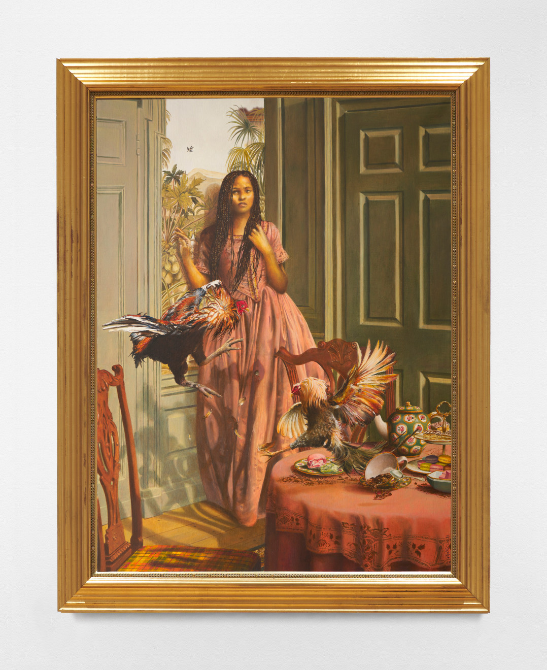 Painting by Elizabeth Colomba titled The Cockfight from 2023