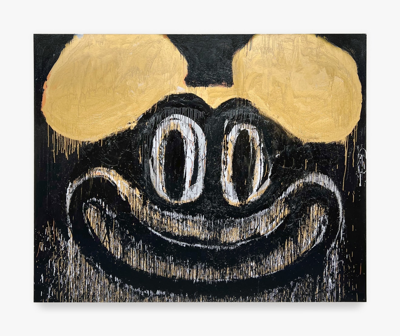 Joyce Pensato, &quot;The Original Mickey,&quot; 2018. Enamel and metallic paint on linen; 100 x 124 in (254 x 315 cm). Private Collection. &copy; 2023 The Joyce Pensato Estate. Courtesy Venus Over Manhattan, New York.