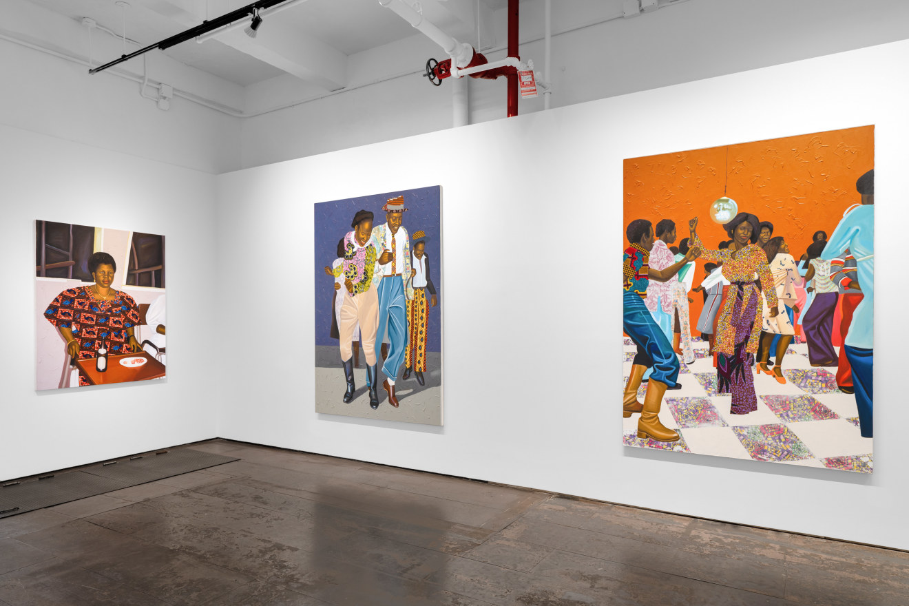 Installation view of Cornelius Annor: A Fabric of Time and Family, Venus Over Manhattan, New York