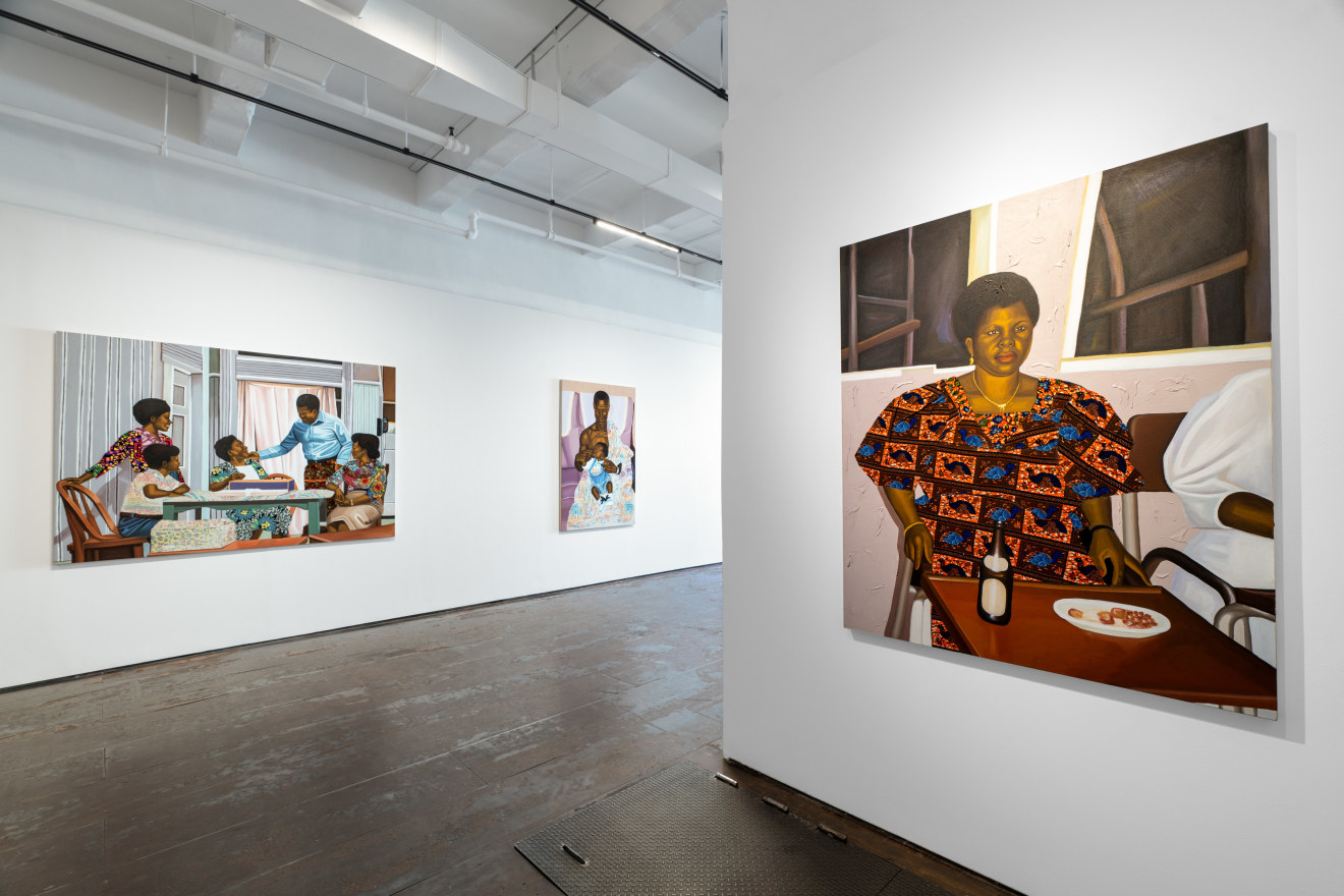 Installation view of Cornelius Annor: A Fabric of Time and Family, Venus Over Manhattan, New York