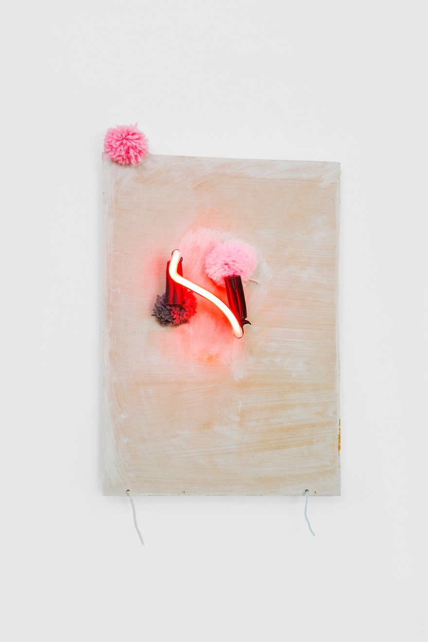 Rebecca Warren, &quot;All that Heaven Allows,&quot; 2017. Neon, painted MDF, pompom, and wool; 20 1/2 x 11 1/2 x 2 1/2 in (52.1 x 29.2 x 6.3 cm). Courtesy the artist, Matthew Marks Gallery, and Venus Over Manhattan, New York.