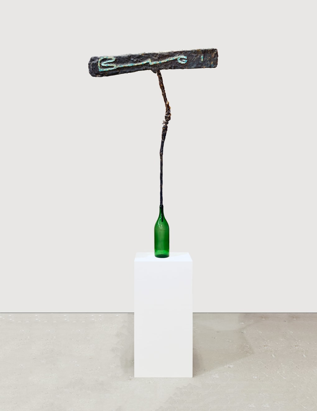 Franz West, Ihr Geist aus der Flasche (fruher: Namensbild Bigi), c. early 1980s. Papier-mâché, metal, paint, wine bottle on pedestal; 45 3/8 x 33 7/8 x 8 3/4 in (115 x 86 x 22 cm)