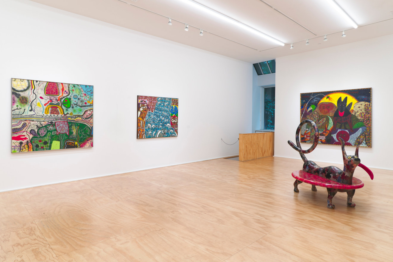 Installation view of Maija Peeples-Bright &amp; Roy De Forest at Venus Over Manhattan, New York