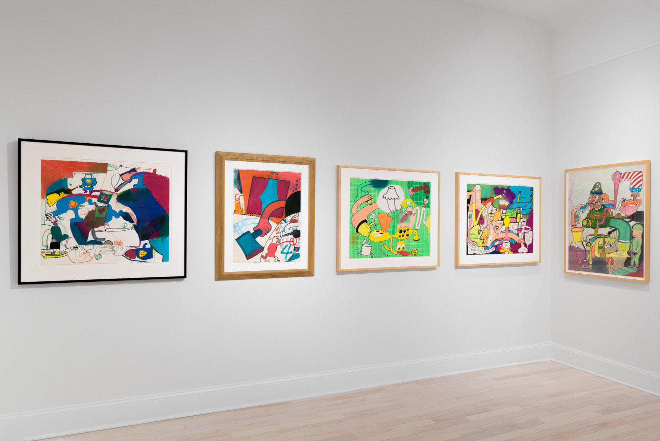 Installation view of Peter Saul Early Works on Paper at Venus Over Manhattan New York