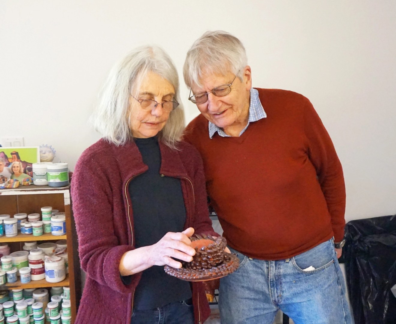 Sally and&nbsp;Peter Saul&nbsp;inside their shared Germantown, New York, studio. Photo by ARTnews.