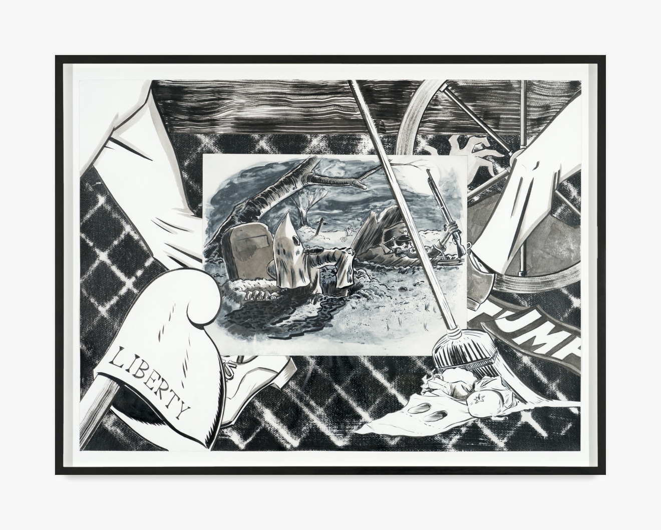 Mark Thomas Gibson, &quot;They Keep Coming Back,&quot; 2023. Intaglio and ink collage on paper; 22 x 30 1/2 in (55.9 x 77.5 cm). Courtesy Mark Thomas Gibson Studio and Venus Over Manhattan, New York.