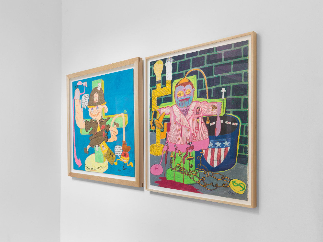 Installation view of Peter Saul Early Works on Paper at Venus Over Manhattan New York