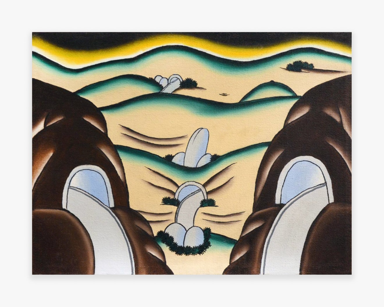 Roger Brown, Landscape in Celebration of Sex, c. 1972. Oil on canvas; 9 x 12 1/4 in (22.9 x 31.1 cm)