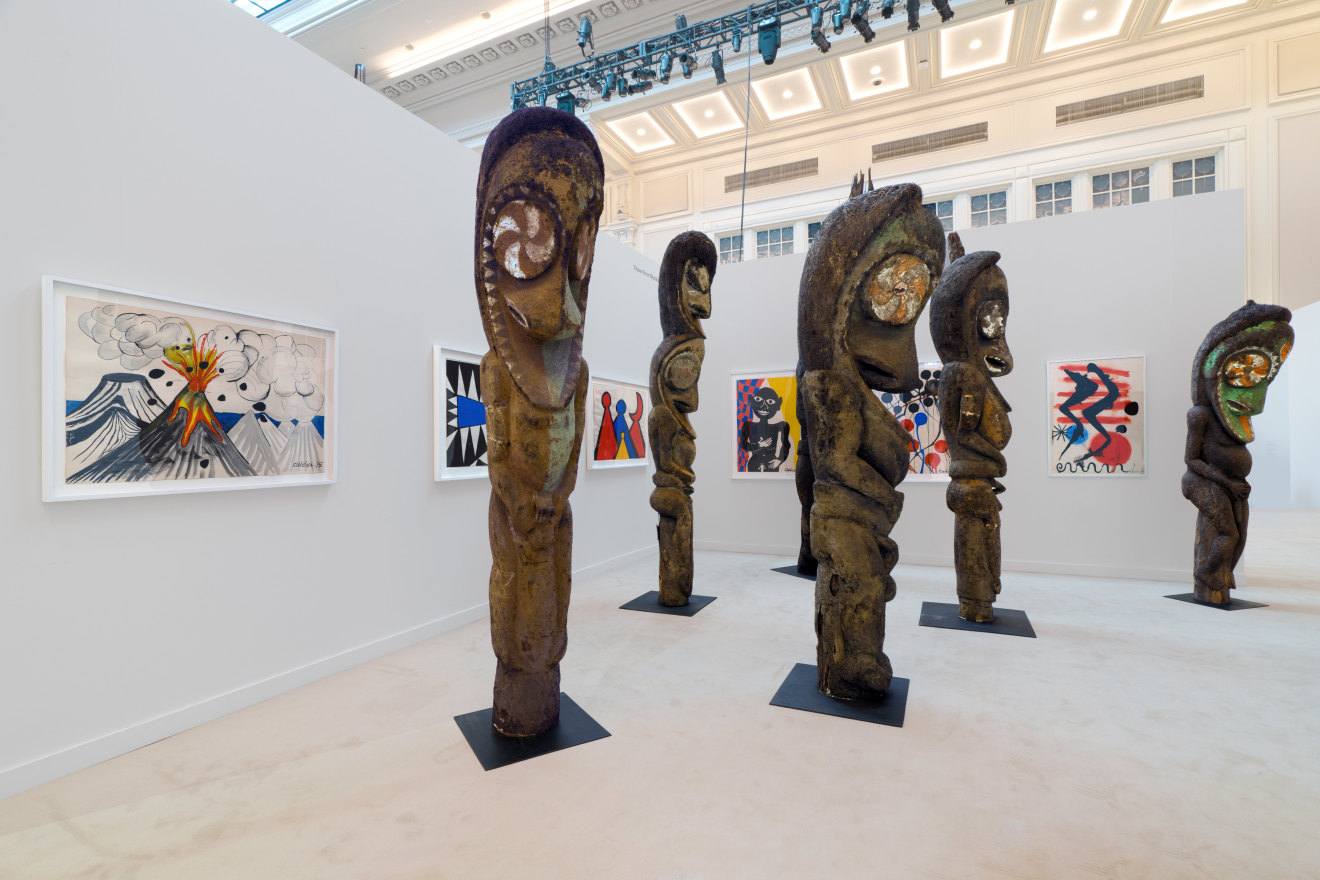 Installation view of Vanuatu Totems &amp; Calder Gouaches at Independent 20th Century, 2023