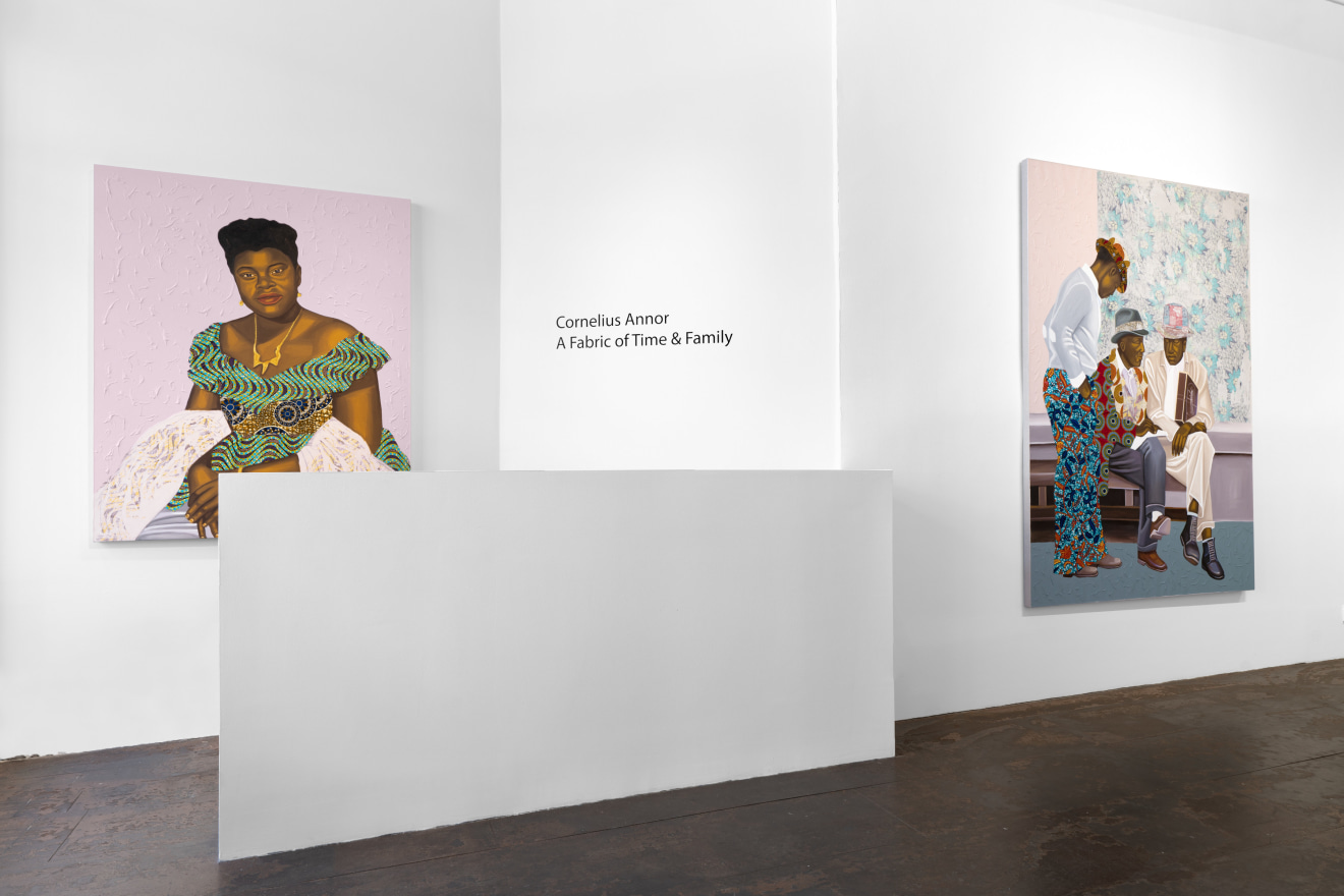 Installation view of Cornelius Annor: A Fabric of Time and Family, Venus Over Manhattan, New York