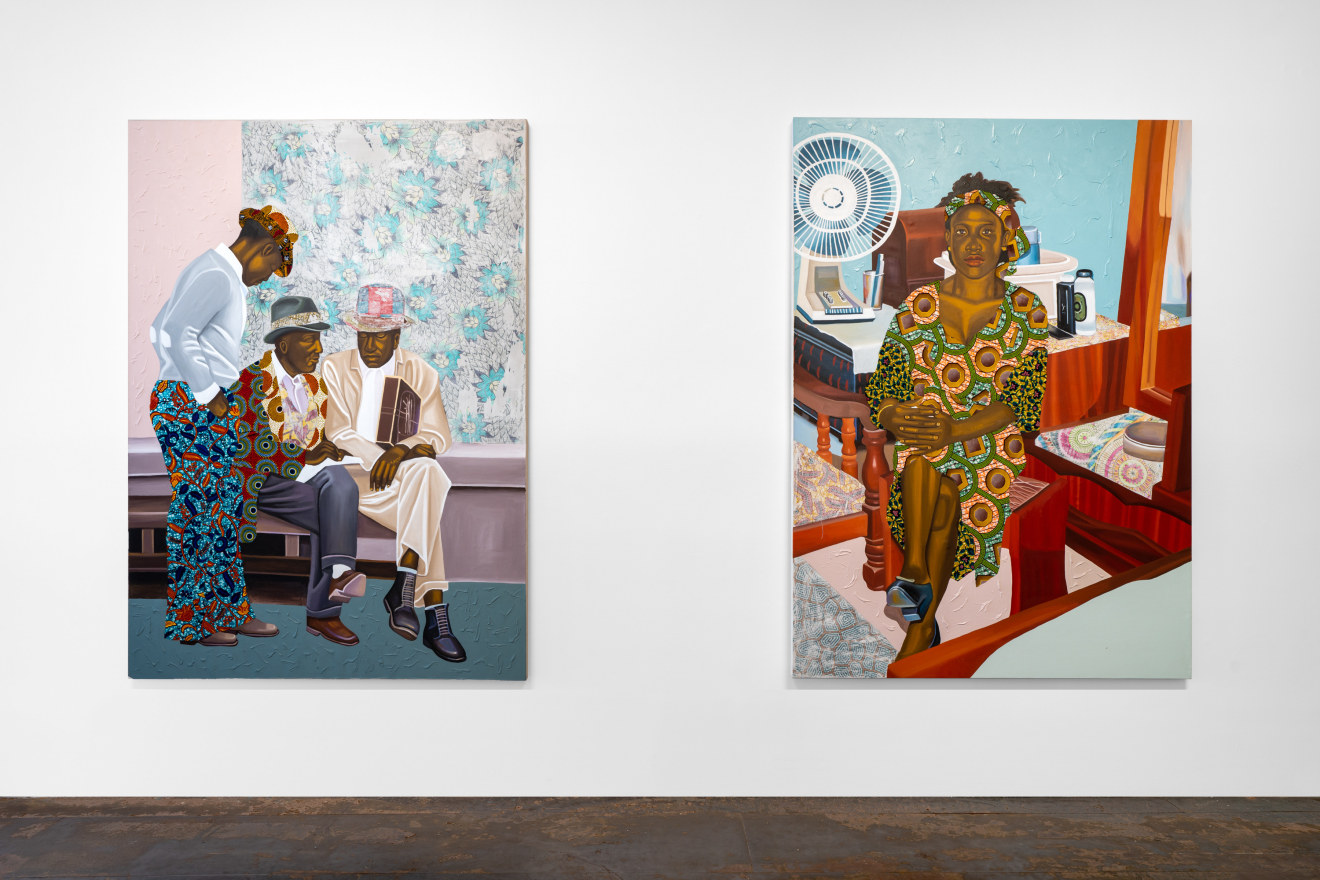 Installation view of Cornelius Annor: A Fabric of Time and Family, Venus Over Manhattan, New York