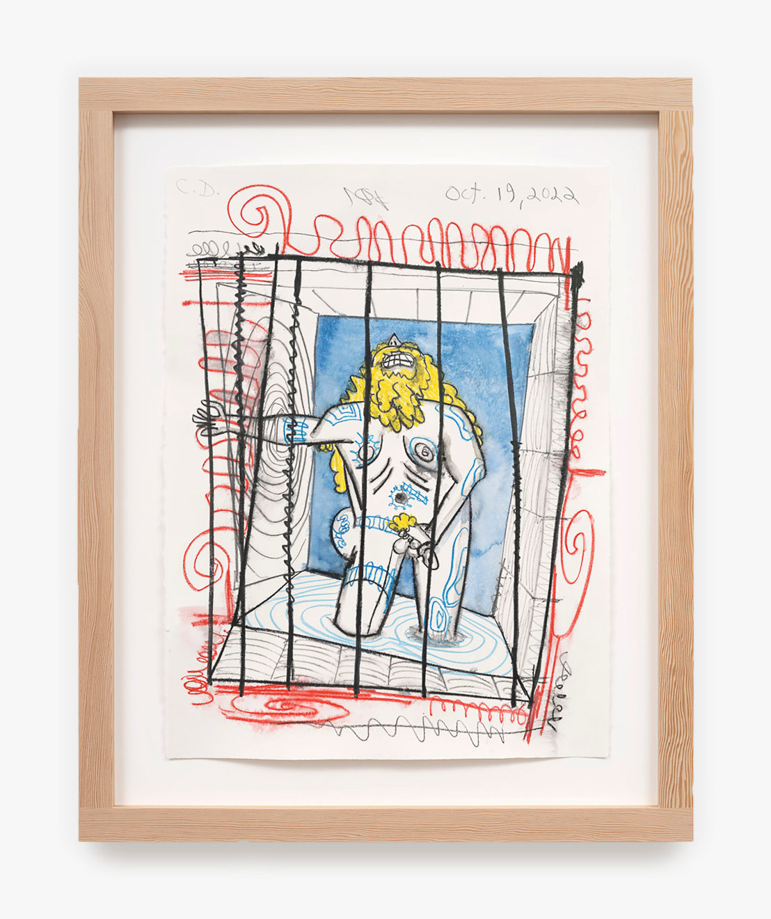 Carroll Dunham, &quot;Untitled,&quot; 2022. Watercolor, water soluble crayon, water soluble pencil and pencil on paper; Work: 30 x 22 1/2 in (76.2 x 57.1 cm) Framed: 38 1/2 x 31 in (97.8 x 78.7 cm). Courtesy the artist, Gladstone Gallery, and Venus Over Manhattan, New York.