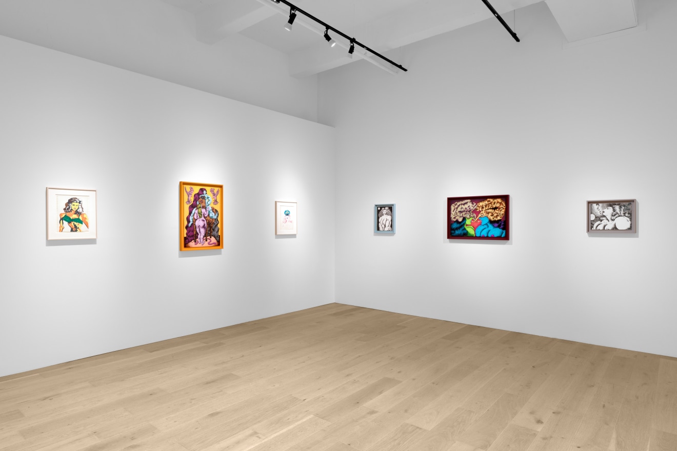 Installation view of In My Room: Ana Benaroya, Tom of Fin-land, Karl Wirsum at Venus Over Manhattan, New York, 2023