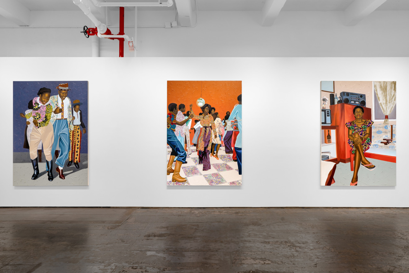 Installation view of Cornelius Annor: A Fabric of Time and Family, Venus Over Manhattan, New York