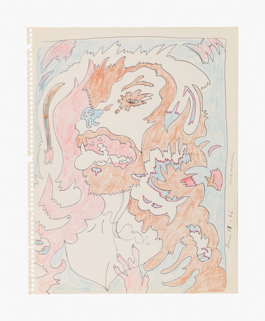 Karl Wirsum, &quot;Study for Doggerel,&quot; 1966. Color pencil on paper; 14 x 11 in (35.6 x 27.9 cm). &copy; 2023 Estate of Karl Wirsum. Courtesy the Estate of Karl Wirsum, Derek Eller Gallery, New York, and Venus Over Manhattan, New York.