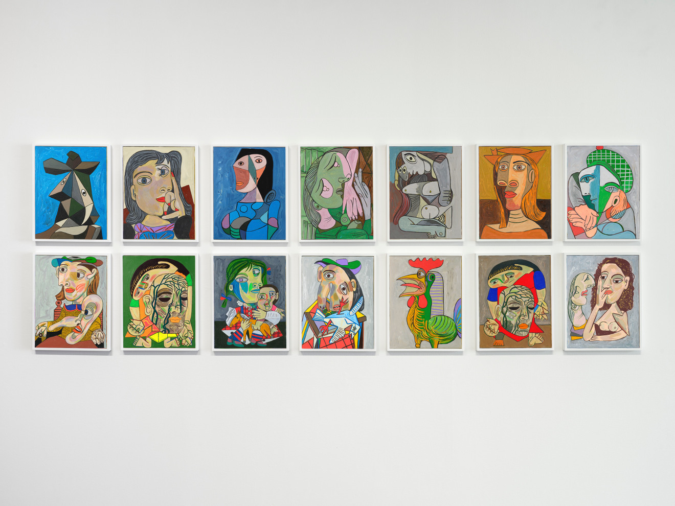 Installation view of paintings from Keiichi Tanaami's Pleasure of Picasso Series