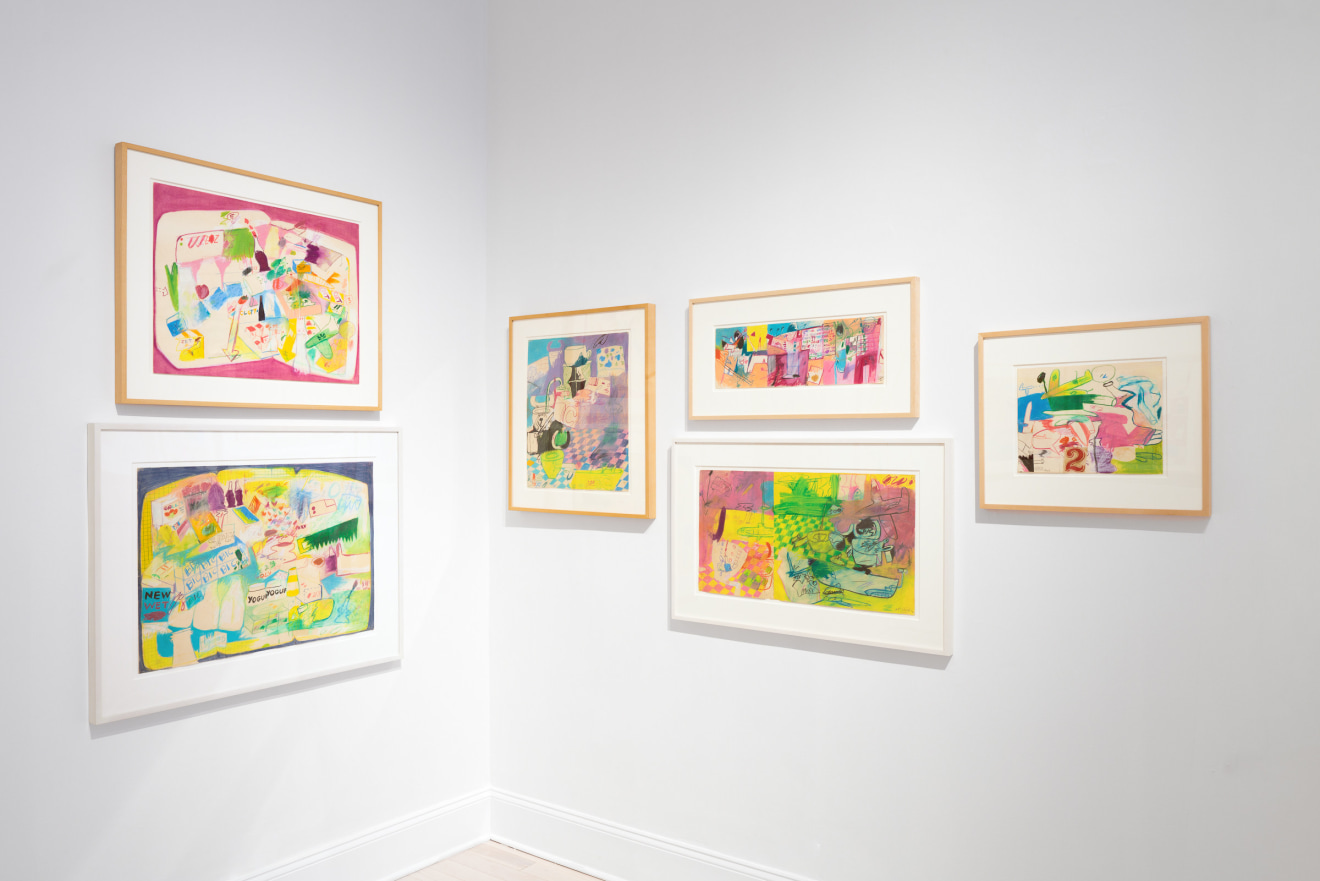 Installation view of Peter Saul Early Works on Paper at Venus Over Manhattan New York