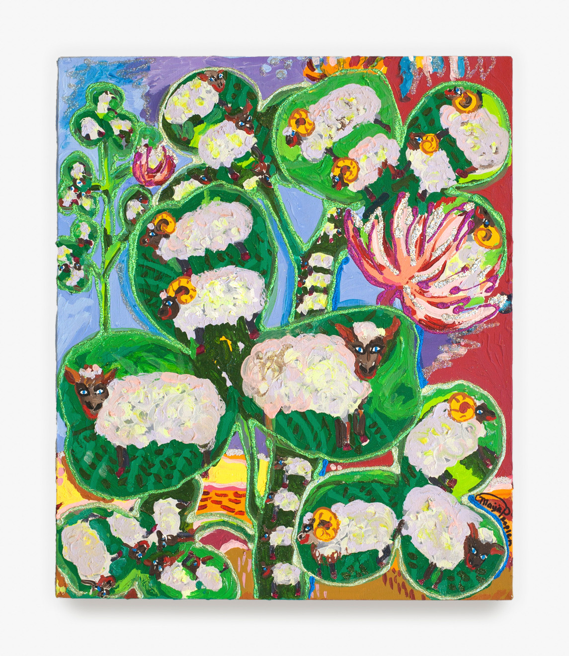 Painting by Maija Peeples-Bright titled Sheep Shamrock from 1975