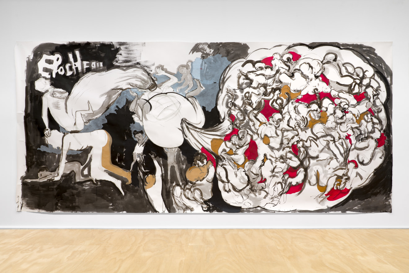 Kara Walker, &quot;Epoch Fail,&quot; 2020. Mixed media, cut paper, ink, ink wash and gampi paper on paper; 106 3/4 x 236 3/4 in (271.1 x 601.3 cm). Courtesy the artist, Sikkema Jenkins &amp;amp; Co., New York, and Venus Over Manhattan, New York.