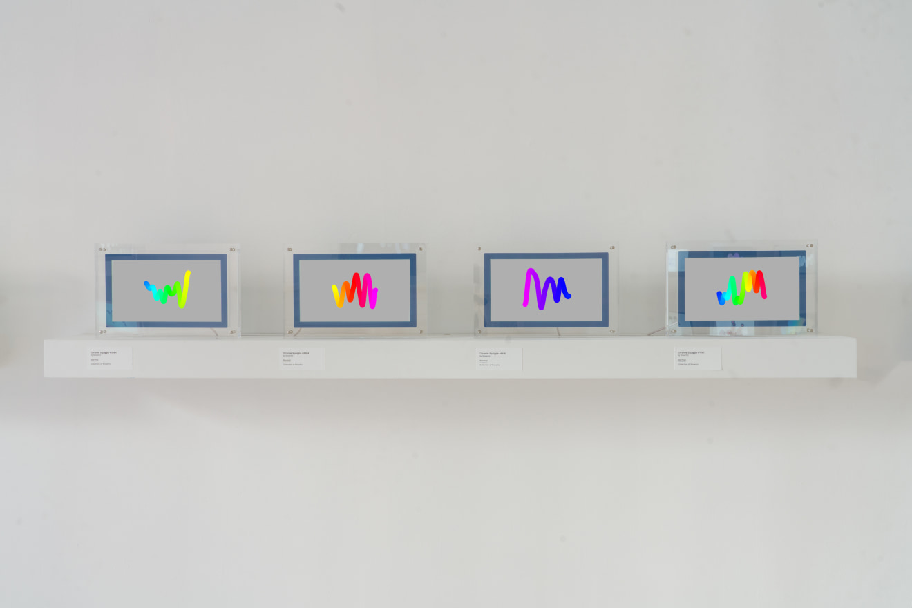 Installation view of &quot;Snowfro: Chromie Squiggles,&quot; Venus Over Manhattan, New York, 2022.