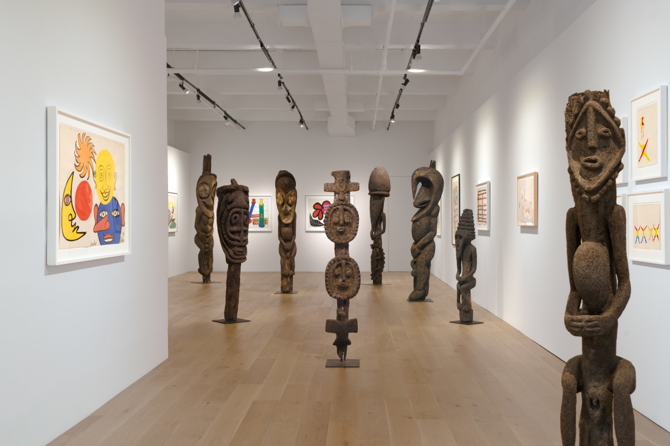 Installation view of Vanuatu Totems &amp; Calder Gouaches, Venus Over Manhattan, New York, 2023