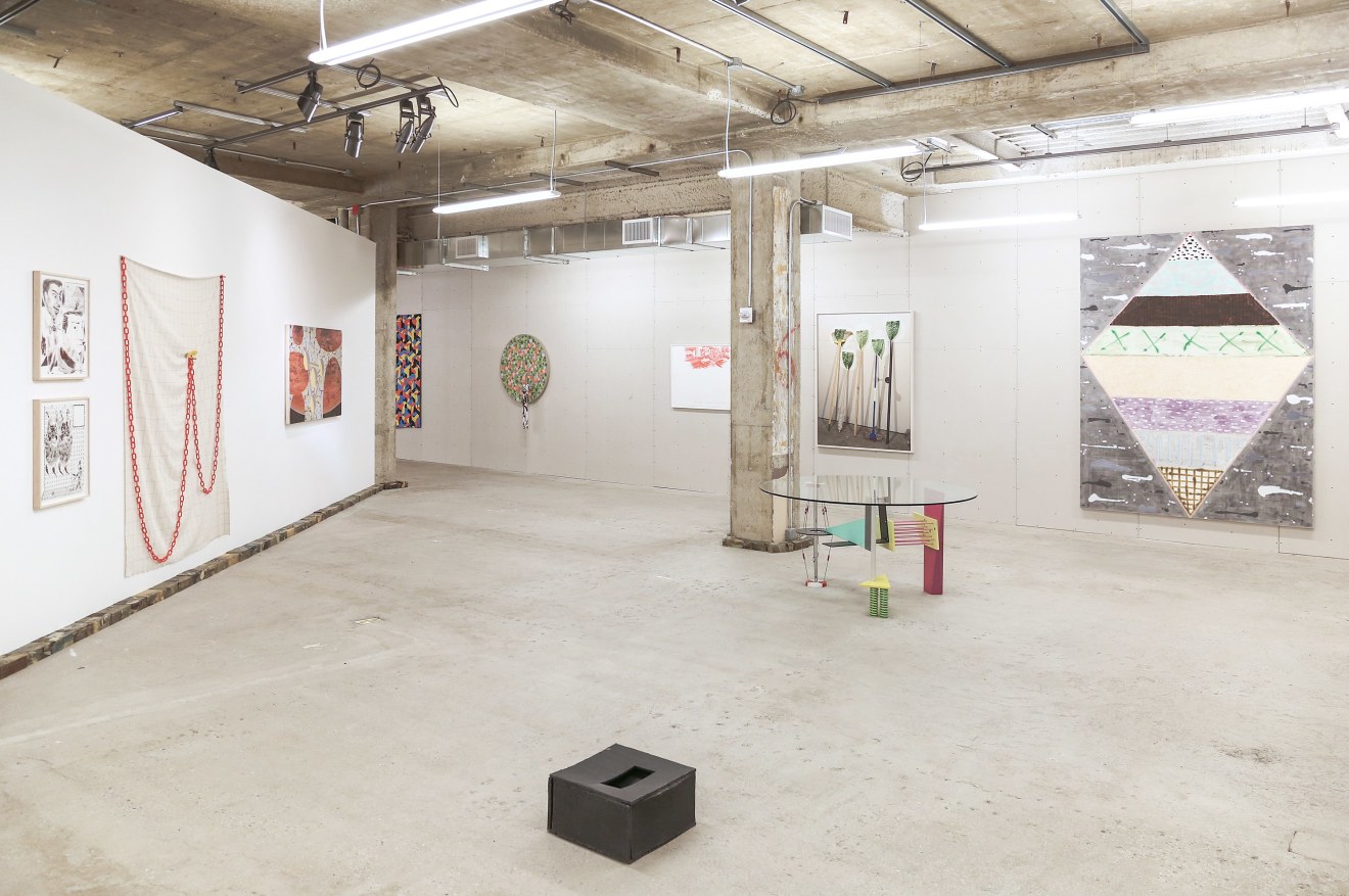 Installation view of Made in Space, curated by Peter Harkawik and Laura Owens, Venus Over Manhattan, New York, 2013