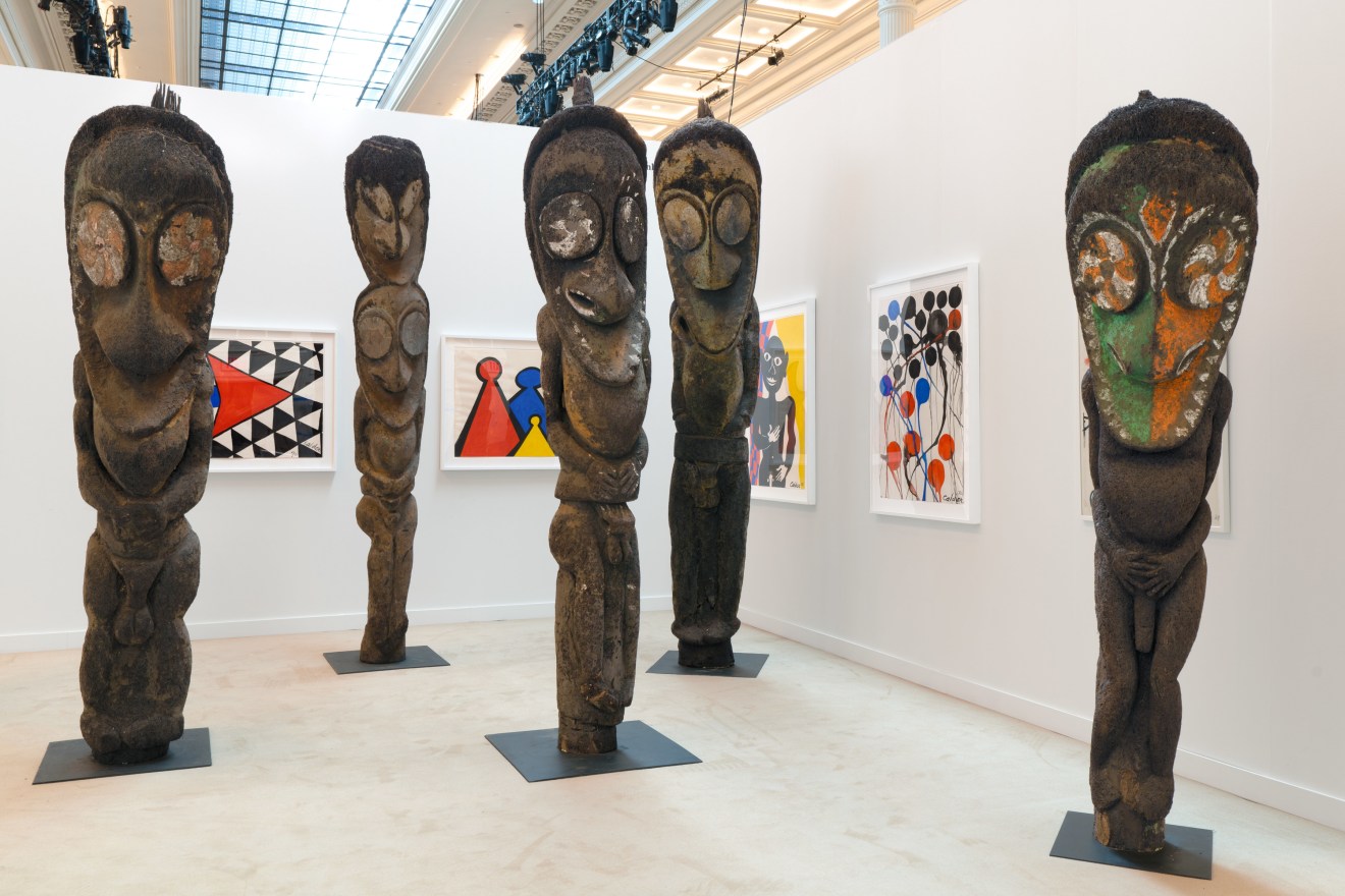 Installation view of Vanuatu Totems &amp; Calder Gouaches at Independent 20th Century, 2023