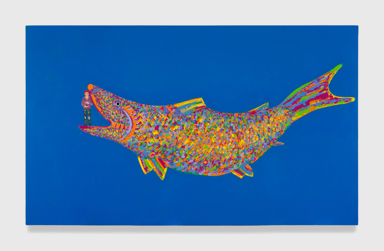 Painting by Joan Brown titled A New Age: The Bolti Fish from 1984