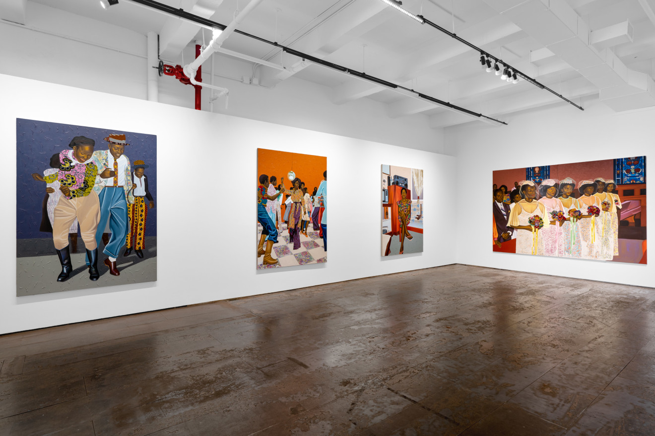 Installation view of Cornelius Annor: A Fabric of Time and Family, Venus Over Manhattan, New York