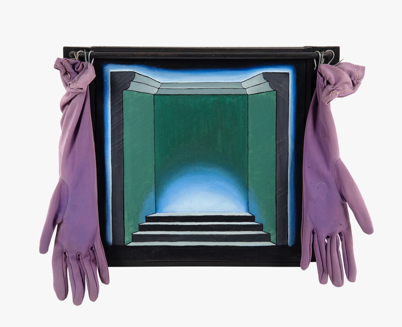 Painting titled Untitled (Stepped Stage with Velvet Glove Curtains) by Roger Brown from c. 1970