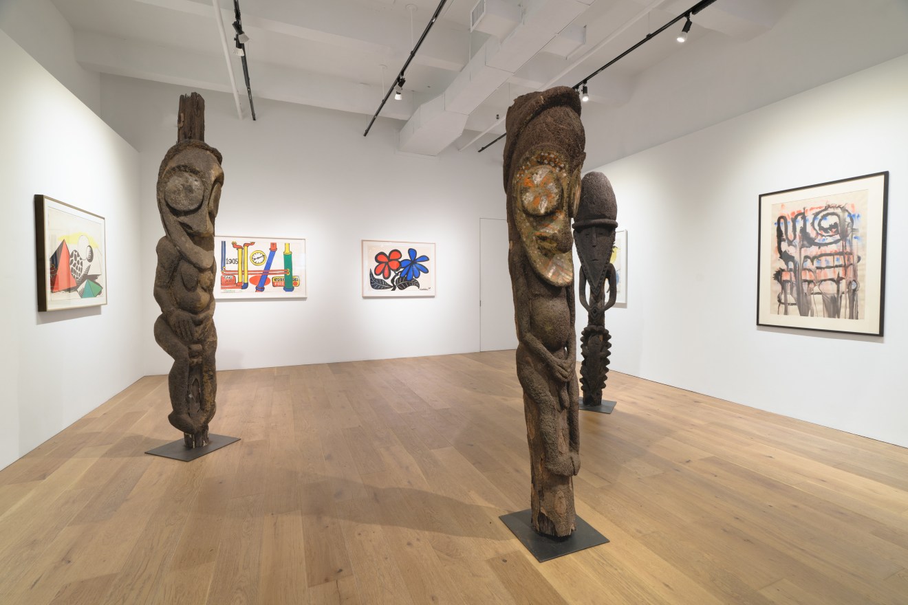 Installation view of Vanuatu Totems &amp; Calder Gouaches, Venus Over Manhattan, New York, 2023